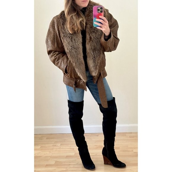 Vintage 1980s Flemington Furs Oversized Leather and Fur Winter Coat - Picture 7 of 12